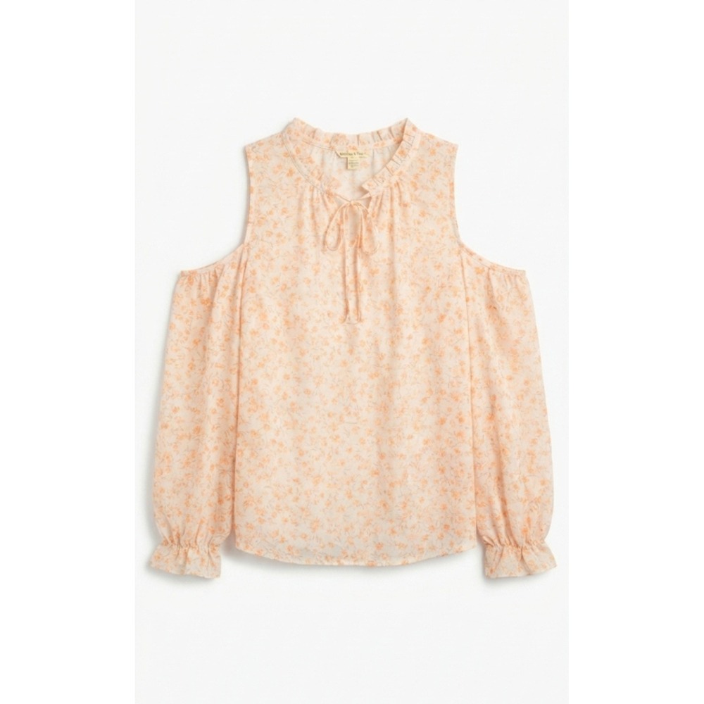 Como Blu Womens Peach Floral Cold Shoulder Ruffle Sleeve Blouse Top, size 2XL